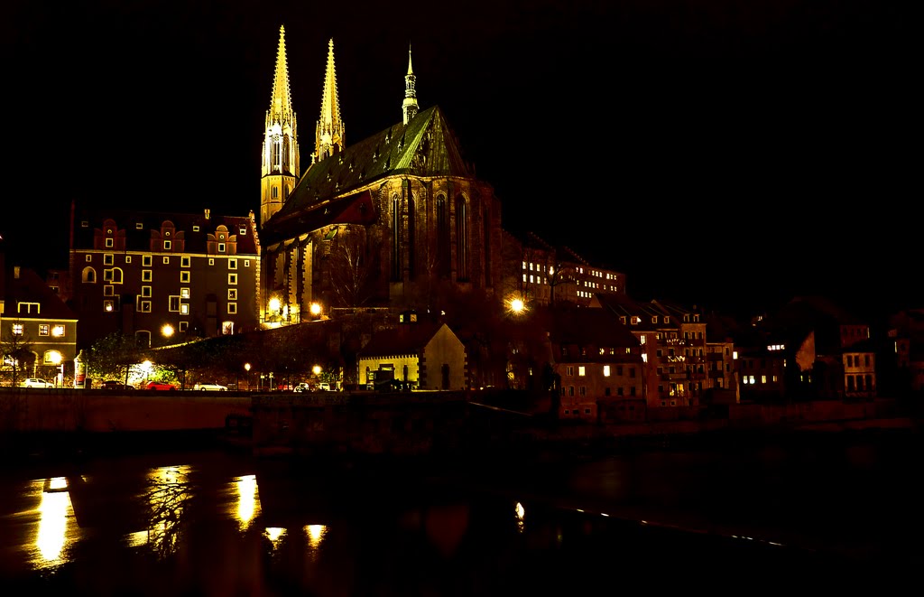Nachts an der Neisse, Görlitz, St. Peter und Paul, Vierradenmühle