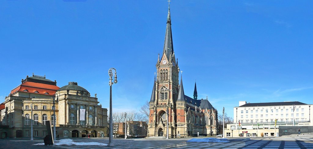 Chemnitz - Theaterplatz mit Opernhaus, St.-Petri-Kirche und Hotel "Chemnitzer Hof"