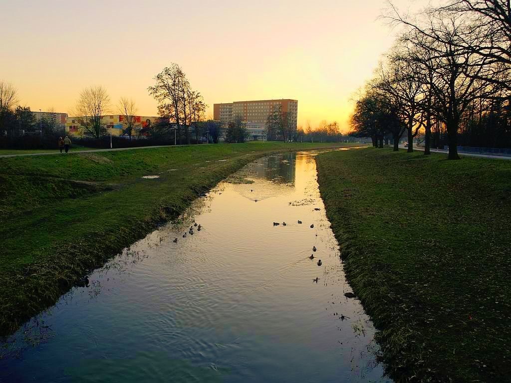 Hoyerswerda/Schwarze Elster am Abend