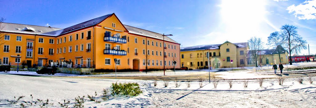 Winter on the station forecourt Hoyerswerda-Old town