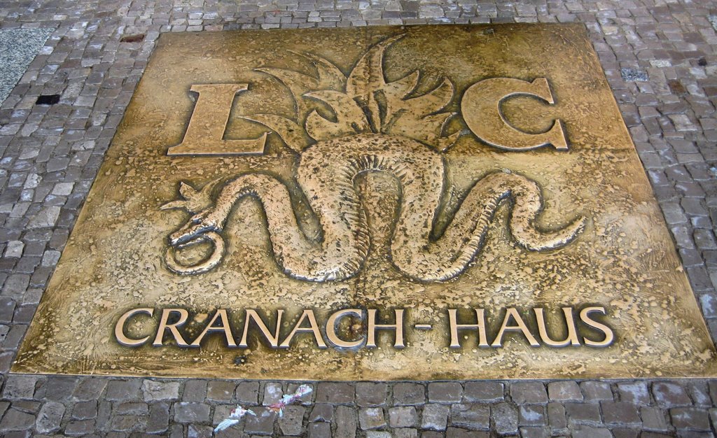 Gedenktafel für den Maler Lucas Cranach d.Ä. in Lutherstadt Wittenberg, Sachsen-Anhalt, aufgenommen Juli 2009