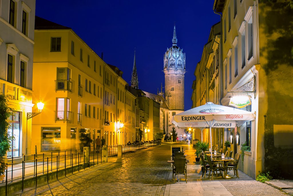 Wittenberg mit Blick zur Schloßkirche, Nacht