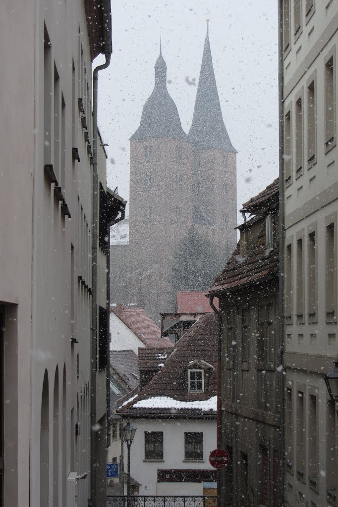 Schneegestöber am Ostersonntag - die Roten Spitzen von Altenburg