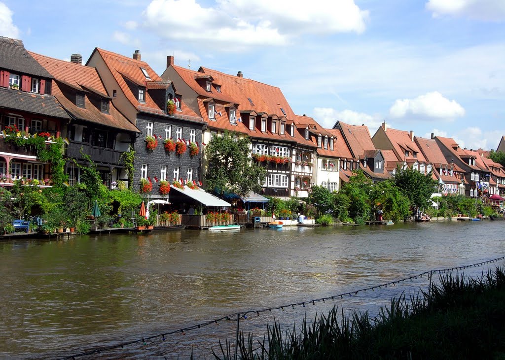 Bamberg, Häuser und Regnitz in Klein-Venedig