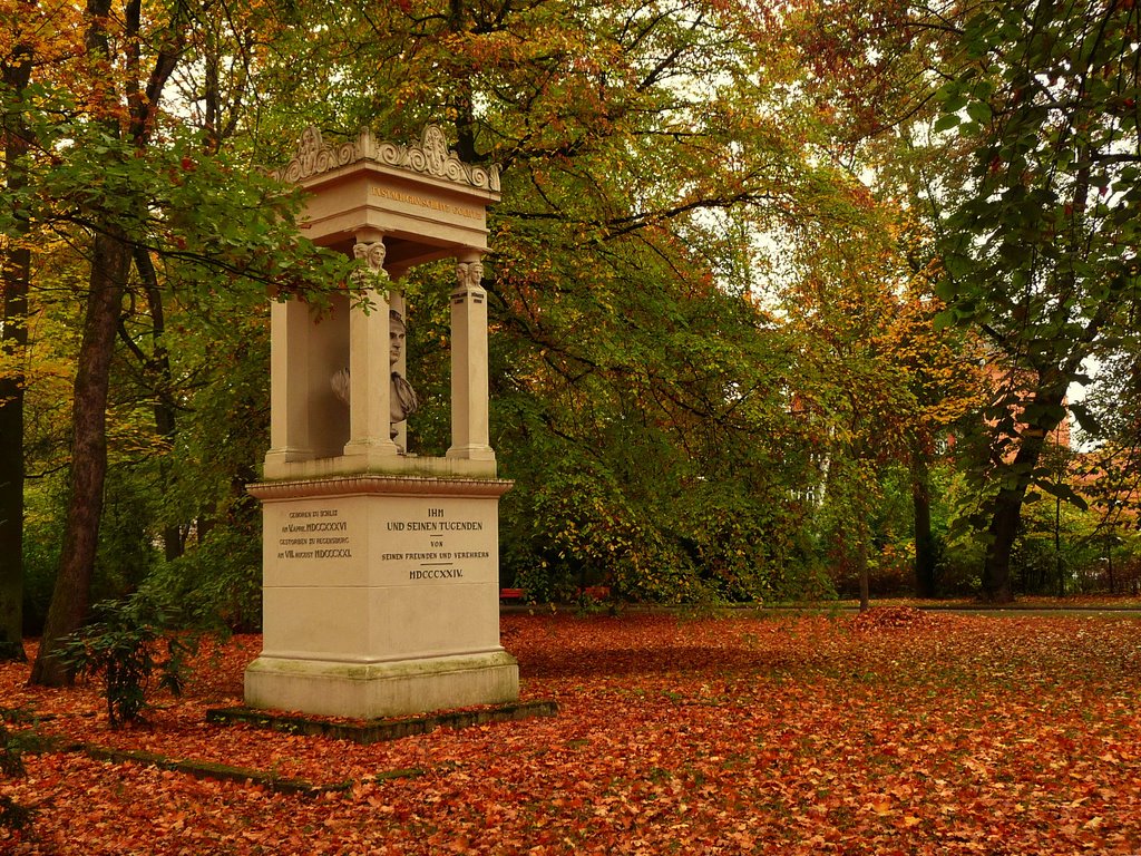 Memorial on carpet of leaves