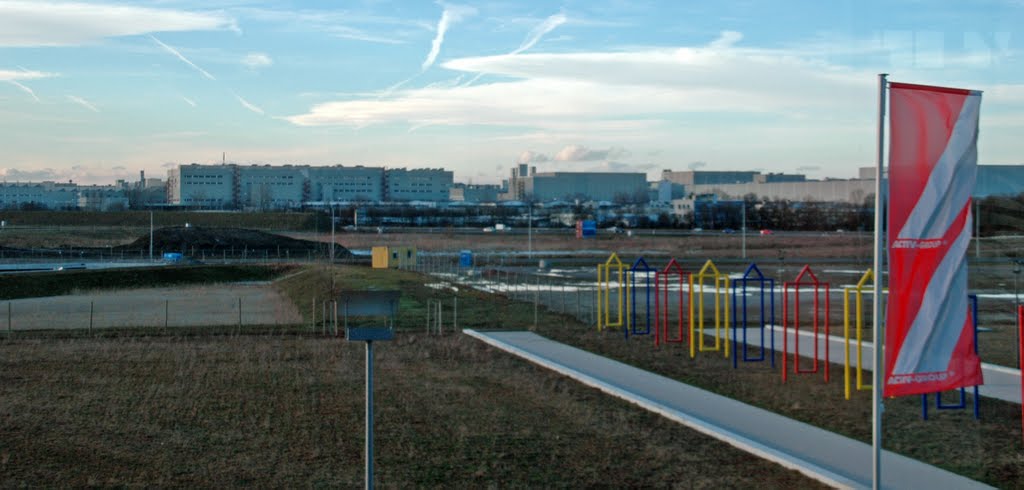 Blick vom Meilenwerk (bis 2013), Motorworld (ab 2014)