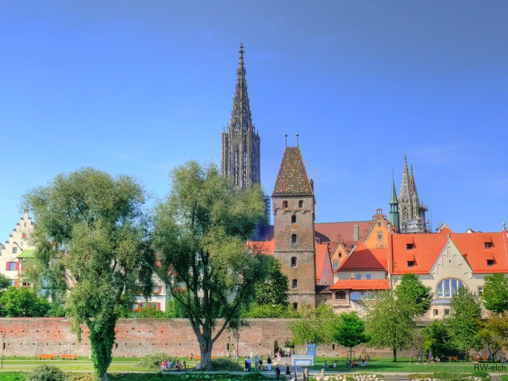 Blick von Neu-Ulm über die Donau in die Altstadt von Ulm