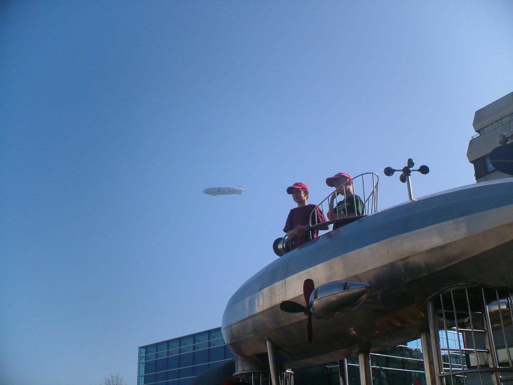 Zeppelin playground with the real thing overhead.