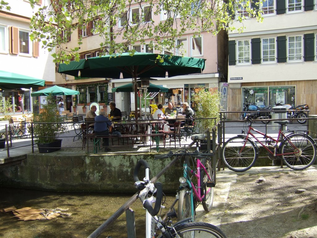 Tübingen, Straßencafe am Ammerkanal
