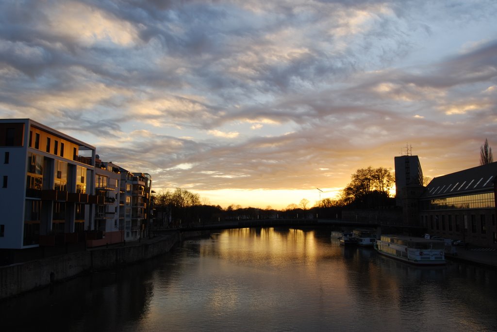 Die Fulda bei Sonnenuntergang