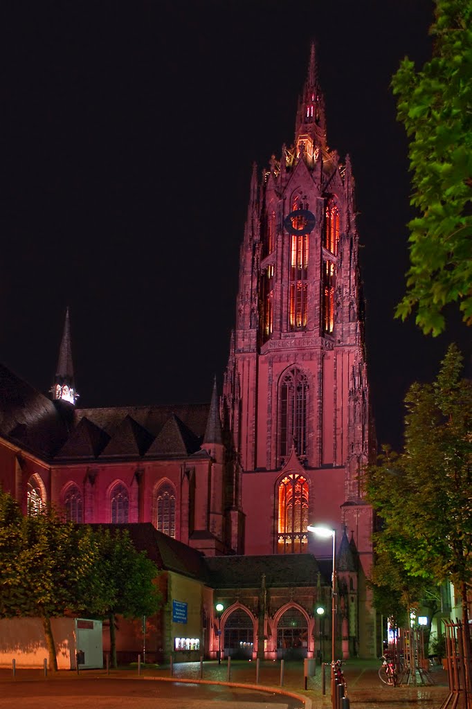 Der Kaiserdom St. Bartholomäus in Frankfurt am Main bei Nacht.