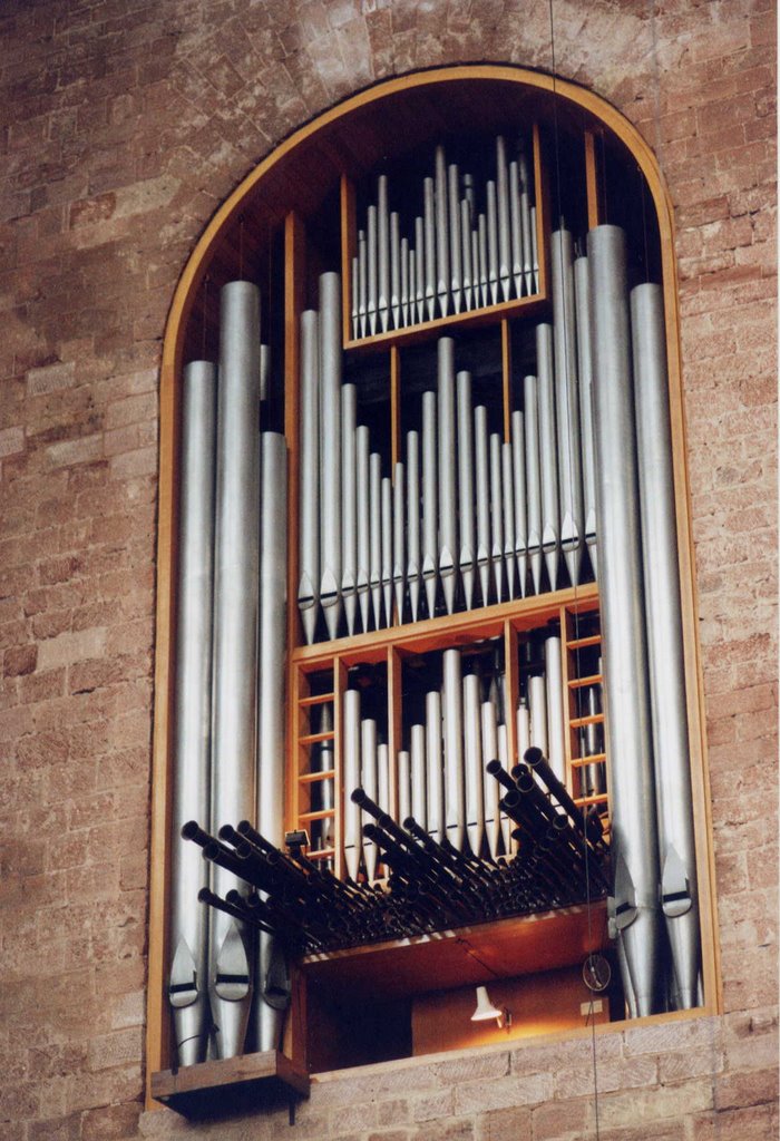 Orgel im Kirchenfenster der Palastaula