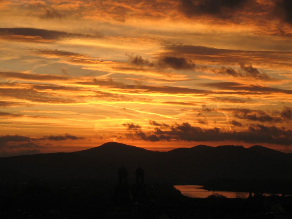 Bonn, Rhein, Sienbengebirge, Sonnenaufgang
