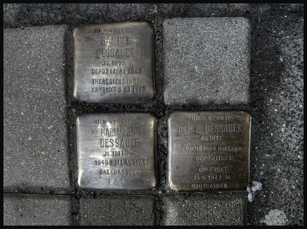Samuel Dessauer, geboren: 11. August 1872 in Hohenlimburg, Kreis Iserlohn; gestorben: 9. Oktober 1942 im KZ Theresienstadt  - Heinz Dessauer, geboren: 5. Januar 1917 in Solingen-Wald; gestorben: 13. September 1941 im KZ Mauthausen - Marianne Dessauer, geb