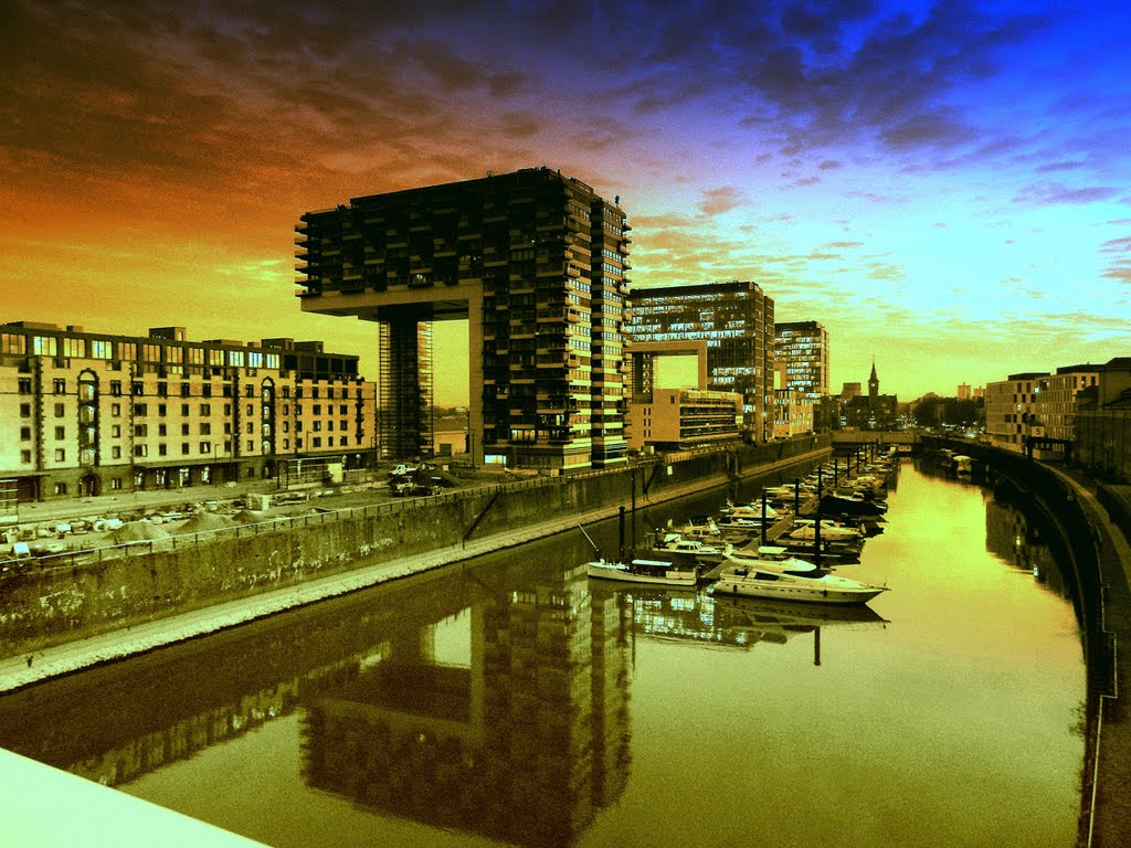 Cranehouses in sunset