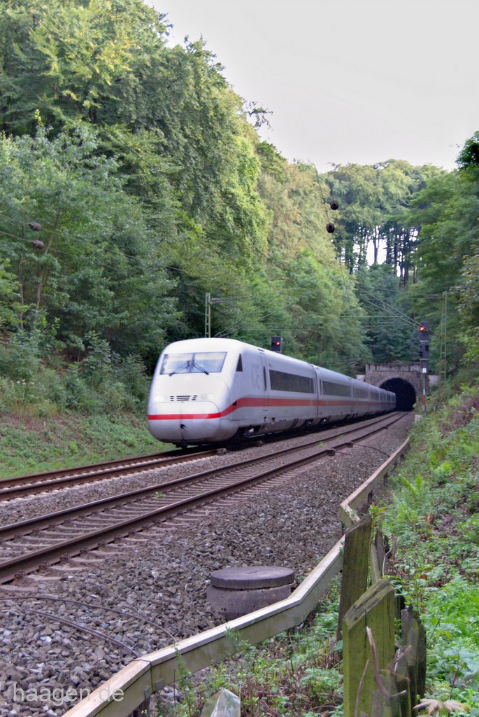 DB ICE hinter Eisenbahntunnel Aplerbecker Wald Fahrtrichtung Dortmund aus Schwerte kommend