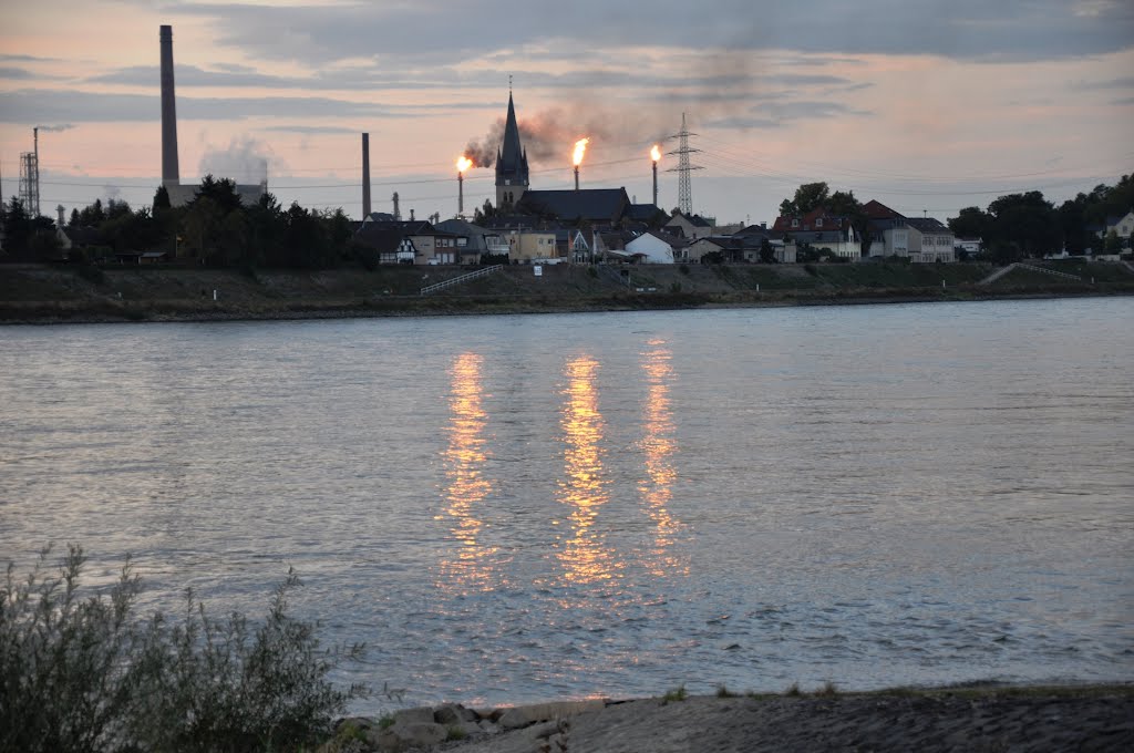 Rhein - Impressionen mit Shell - Raffinerie im Hintergrund. Abgelichtet im September 2012