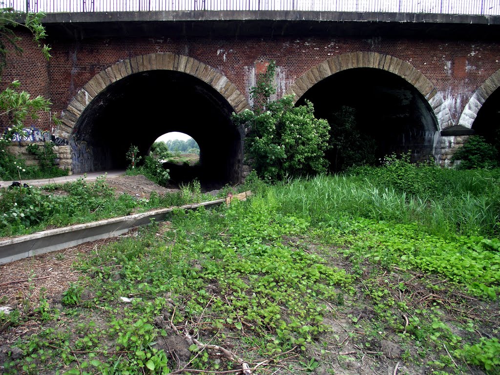 Eisenbahnbrücke Richtung Norden hinter dem Hammer Hauptbahnhof. Gesehen von Westen.
