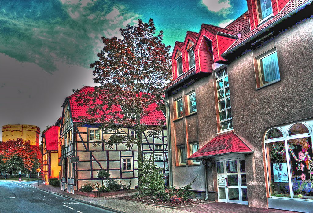 Sanierte Häuser an der Widumstrasse mit Blick auf den alten Bunker Hamm NRW