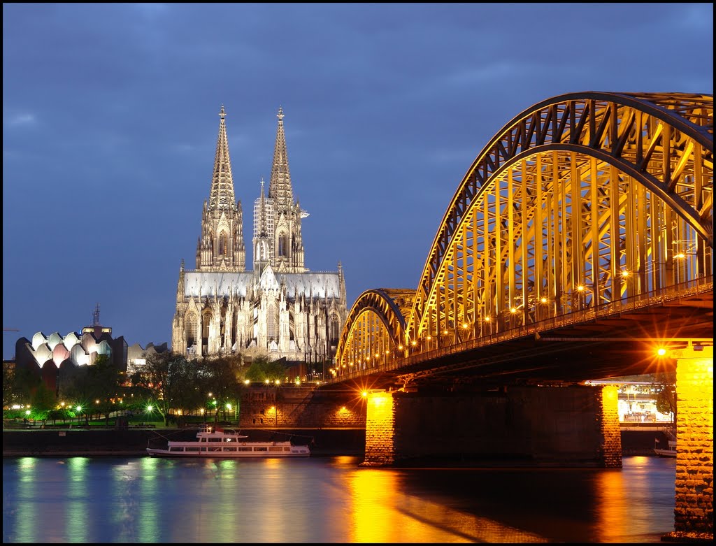 Blue Hour Serie - 13 sec. in Cologne - UNESCO World Heritage - River Rhine,  Hohenzollernbrücke , the Dom Cathedral of Cologne - Germany - Open it please - [By Stathis Chionidis]