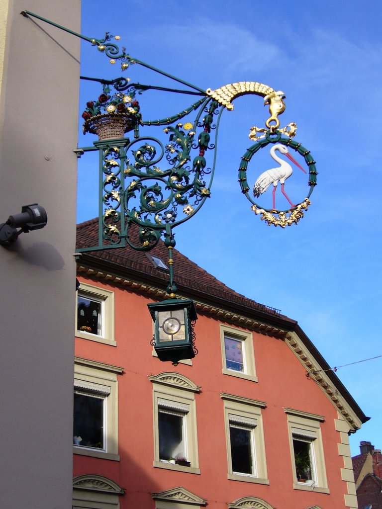 Freiburg, Restaurantschild des Restaurants Storchen La Cicogna ¦ pilago