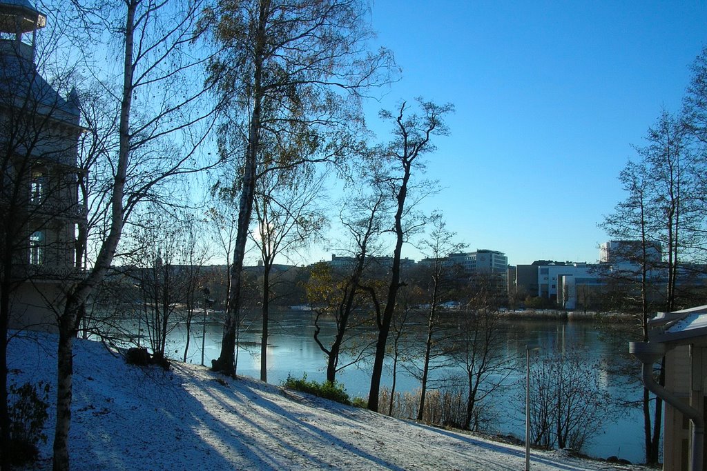 Looking across Töölönlahti at Linnunlaulu