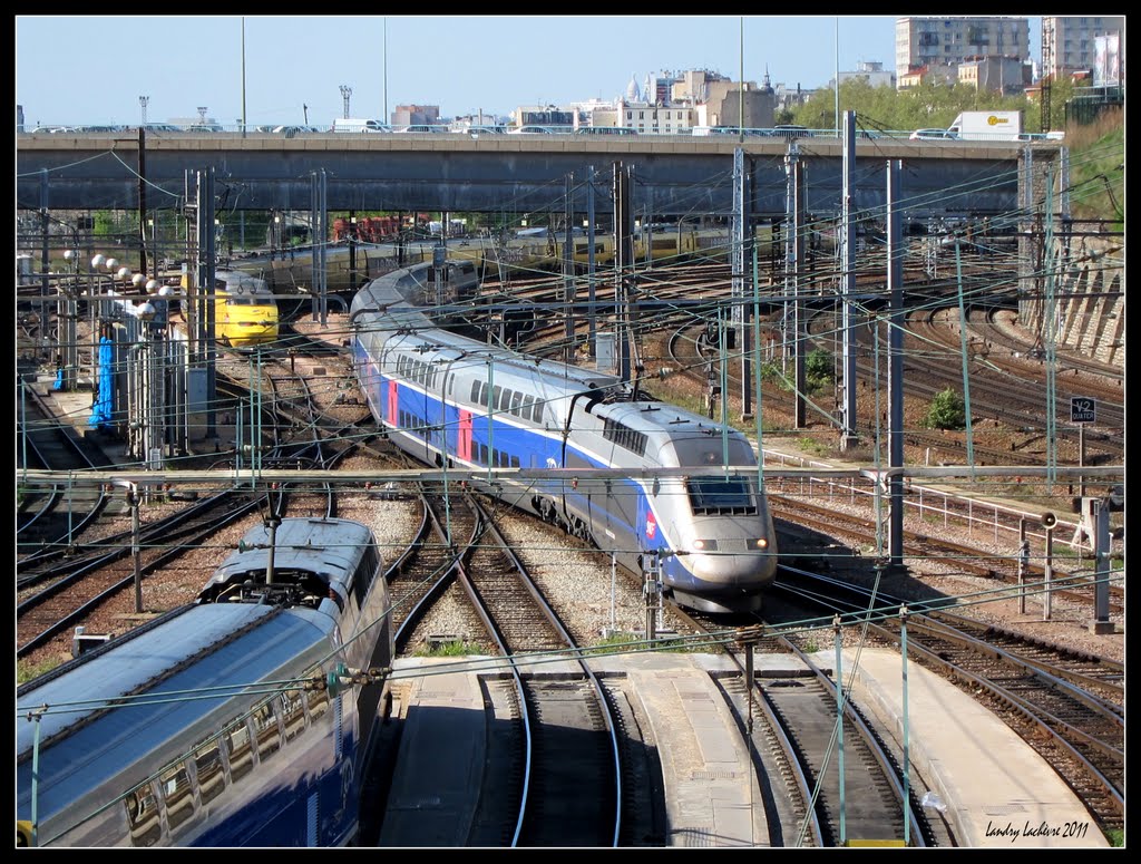 TGV Duplex serpentant sur ces voies.