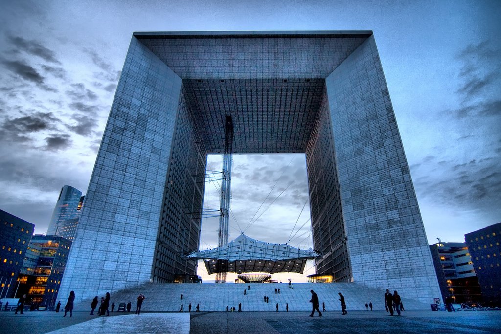 Paris: La Défense - Grande Arche in the evening