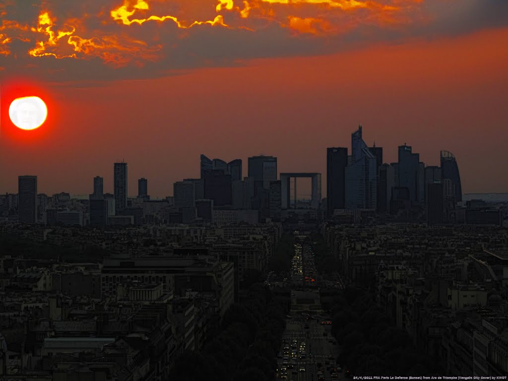 FRA Paris La Defense {Sunset} from Arc de Triomphe by KWOT [Vangelis City Open Cover ~ Art by KWOT] {upload 29/3/2013 on Vangelis O. Papathanassiou 70th birthday}