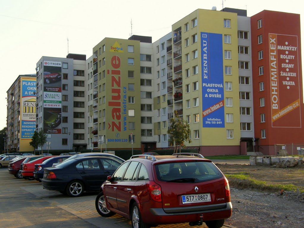 Opava - domy s reklamní fasádou (houses with an advertising facade)