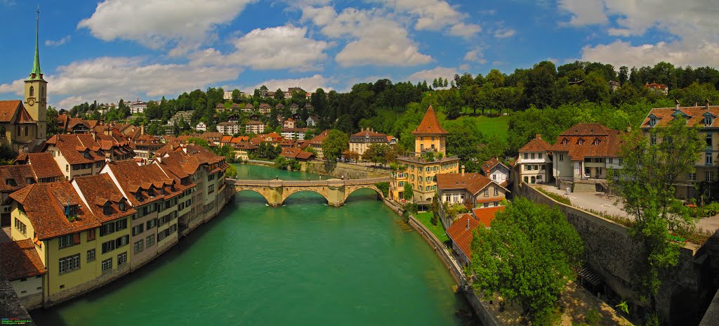 SWI Bern Nydeggkirche ~ Untertorbruecke [Aare] from Nydeggbruecke Panorama by KWOT