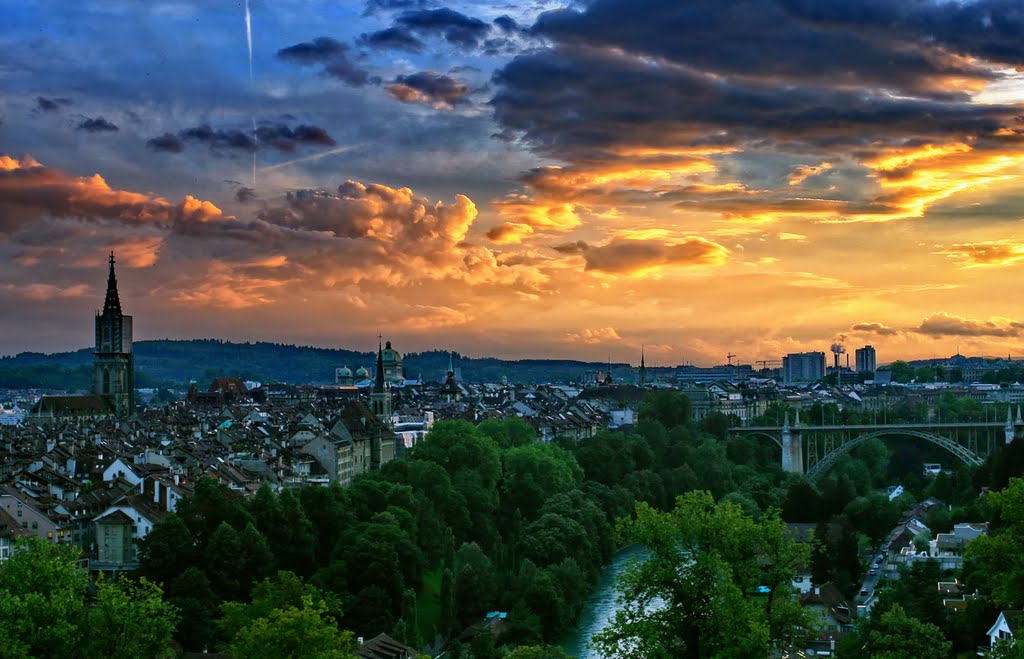 Late afternoon lights over Bern