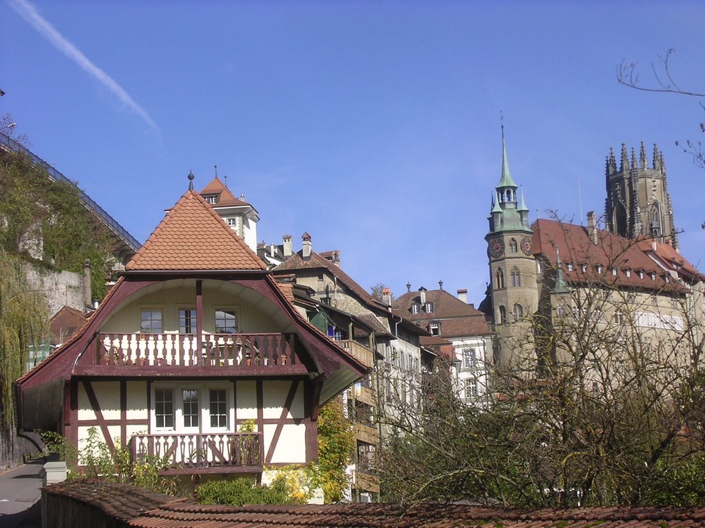 nice view upwards from Fribourgs old town