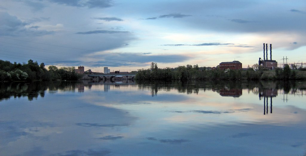 Borlänge, view over Dalaälven (river), Domnarvetsbron (bridge) and SSAB (steelworks)