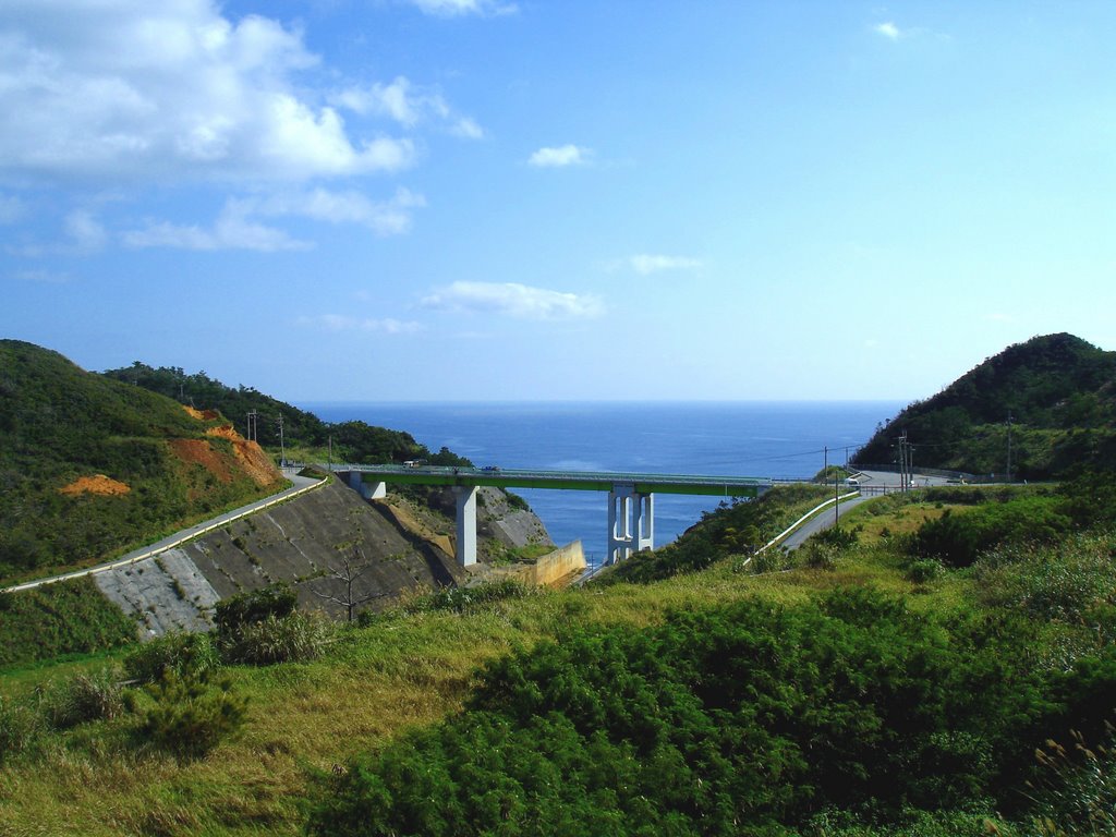 東村の東の貯蔵所の余水路. Spillway of reservoir east of Higashi Village