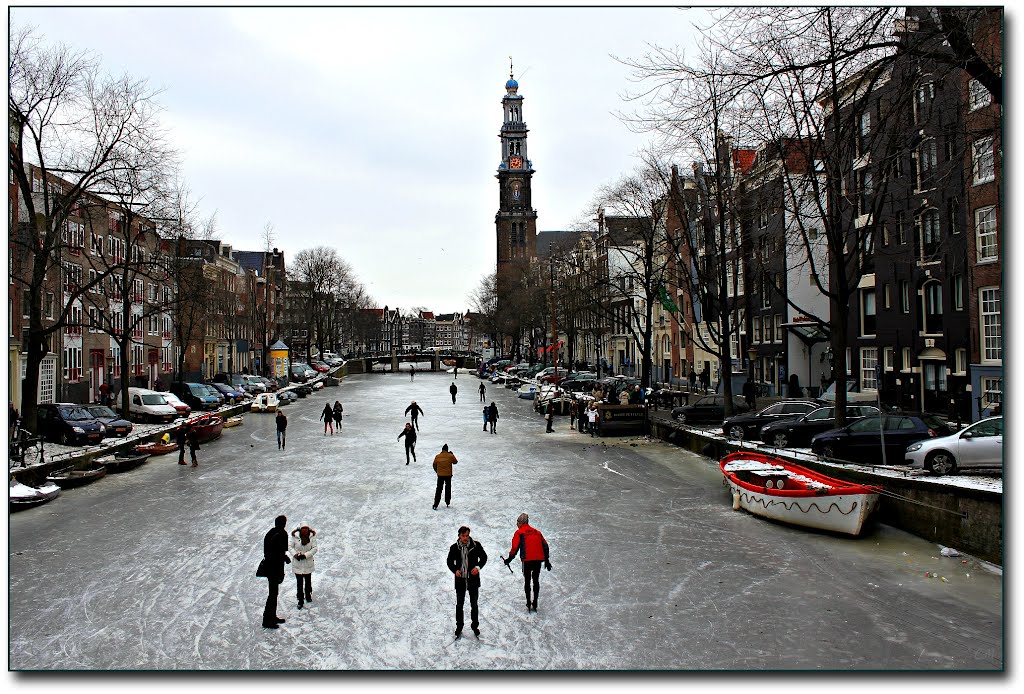 Winter in Amsterdam with "Westerkerk" and "Prinsengracht"