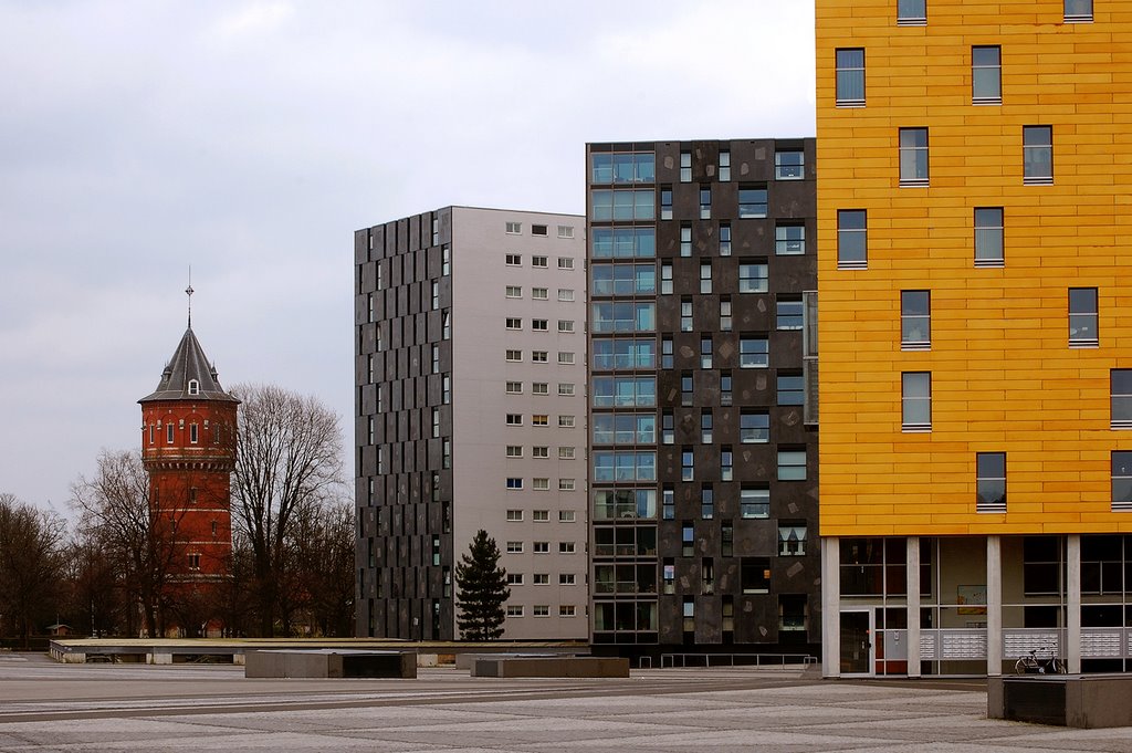 Colorfull architecture and the watertower in Breda, Netherlands