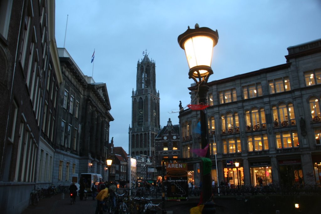 City Hall, Domtower, Library, Stadhuisbrug in Utrecht on a winterevening