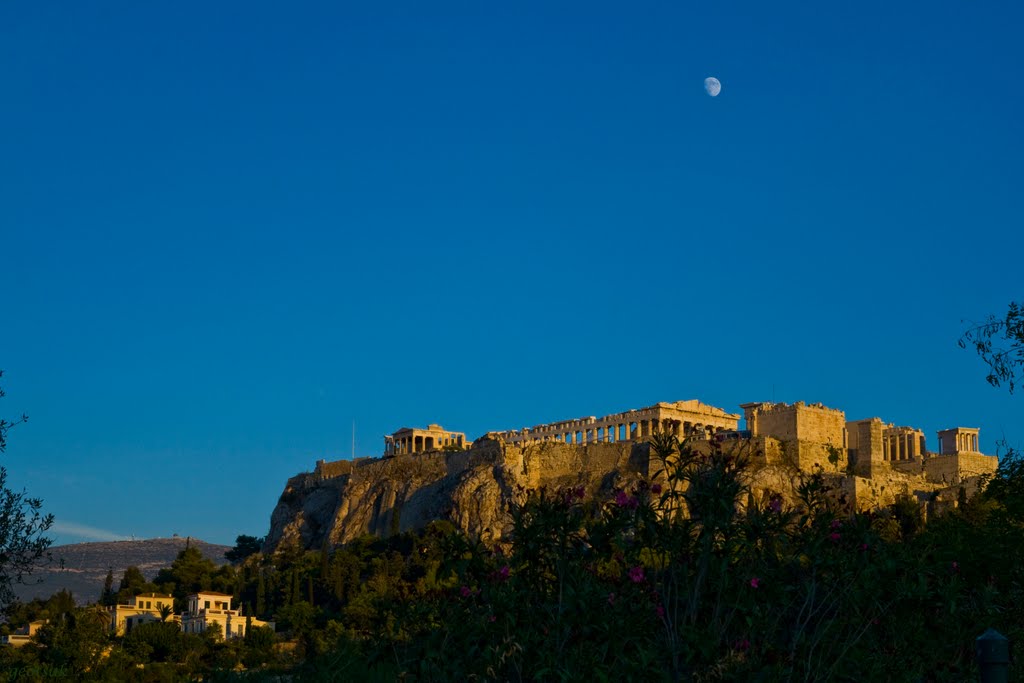 Akropolis and the moon... Athens.. Greece..by geotsak