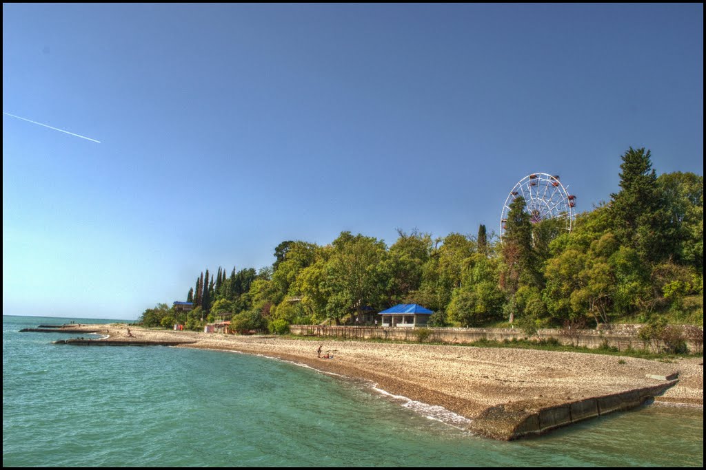 View on the beach and park of the city Gudauta.