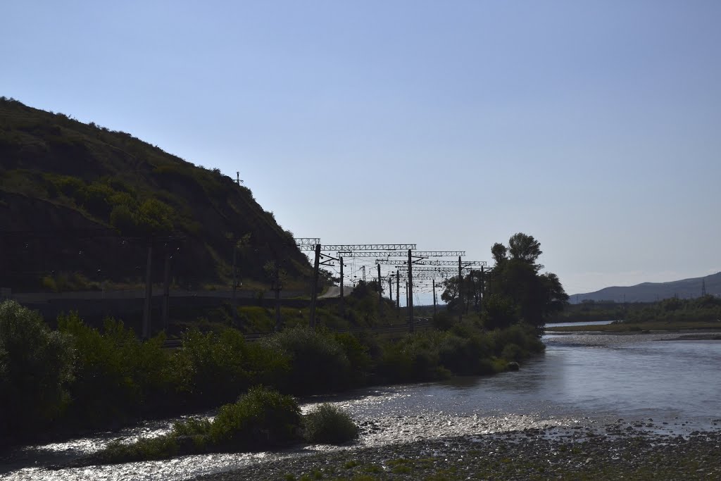 Railway line along the Mtkvari river close to Gori station, Georgia 19.7.2013.