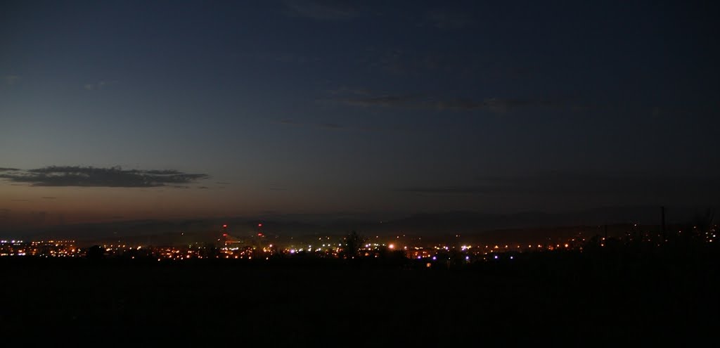 Zestafoni at night. View from Kamechistavi Village
