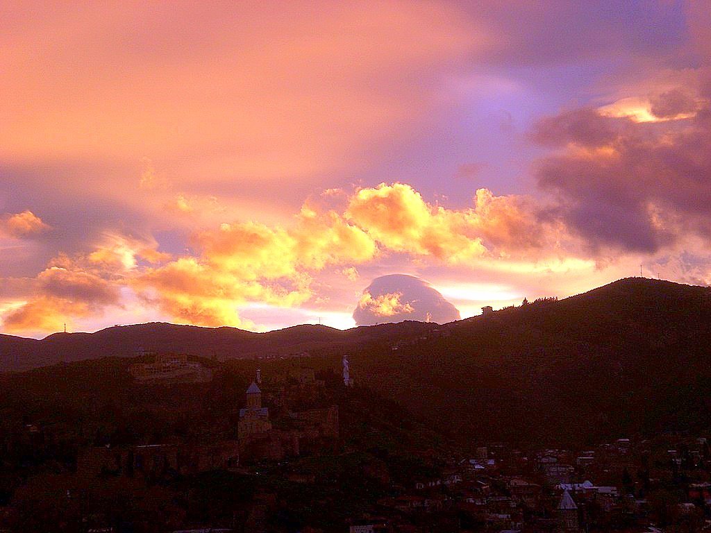 sunset over city