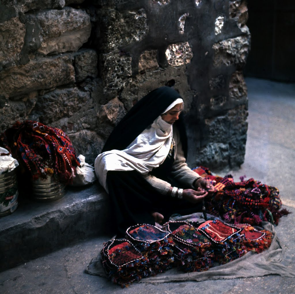 Selling homemade weavings in 1972