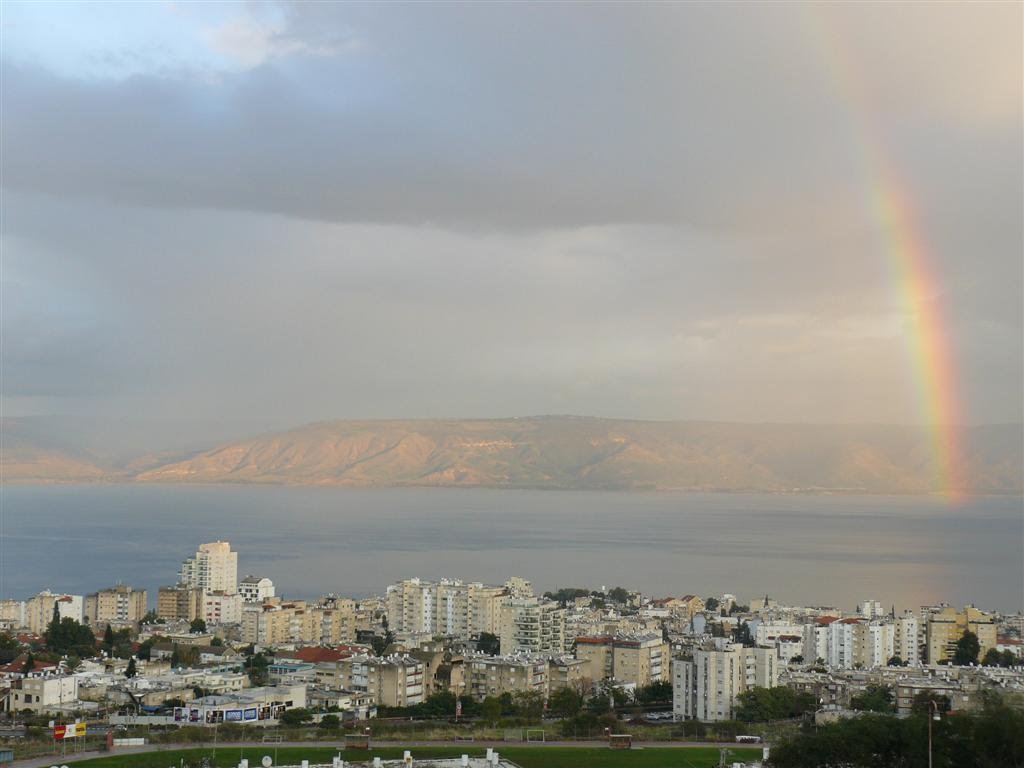 A rainbow over the Sea of Galilee