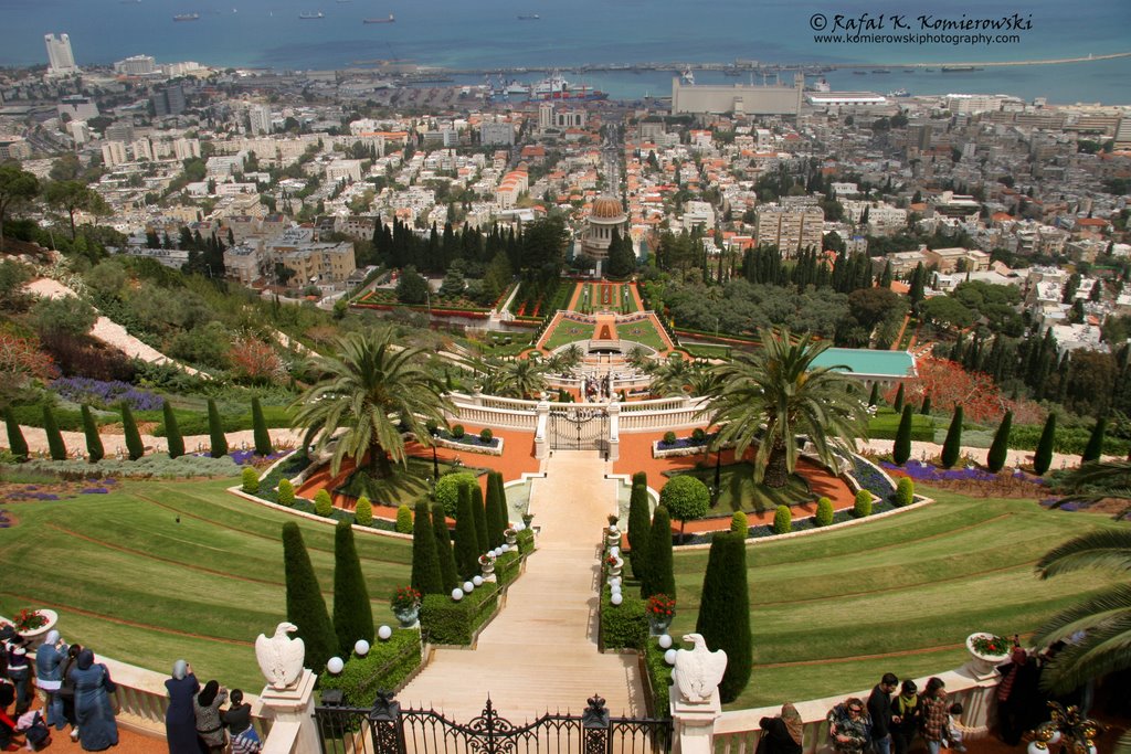 Terraces at the Shrine of the Bab viewed from Mt. Carmel, Haifa, Israel, UNESCO World Heritage Site