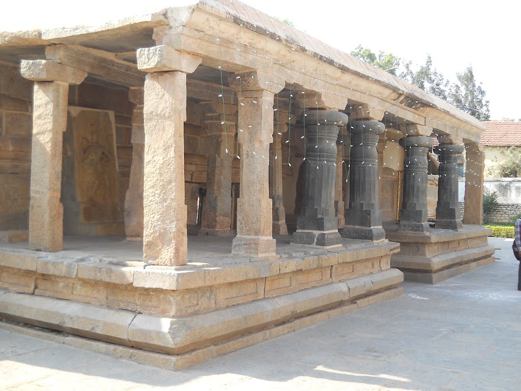 Black columns in the Kolaramma temple.