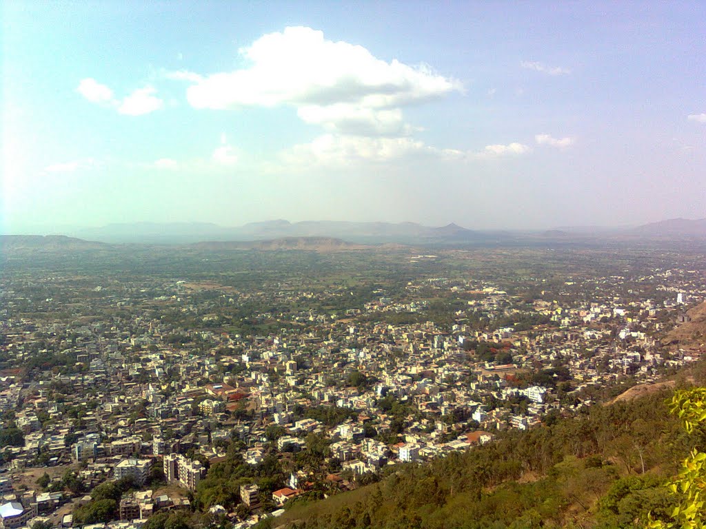 Beautifull Satara city From Ajinkyatara Fort. Last line of Hills Showing forts Chandan and Vandan