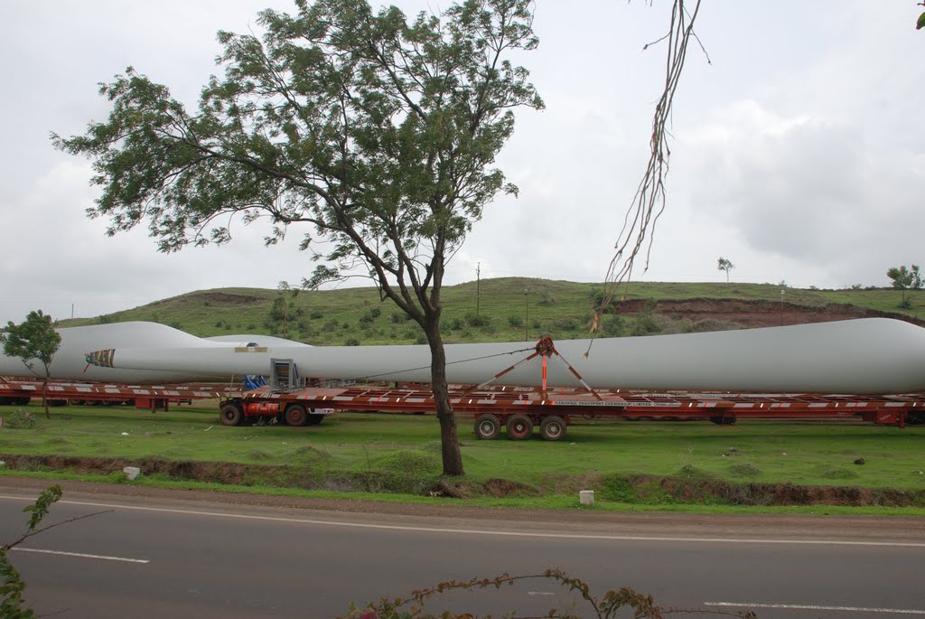 Wind turbine blades near Satara in Maharashtra, India