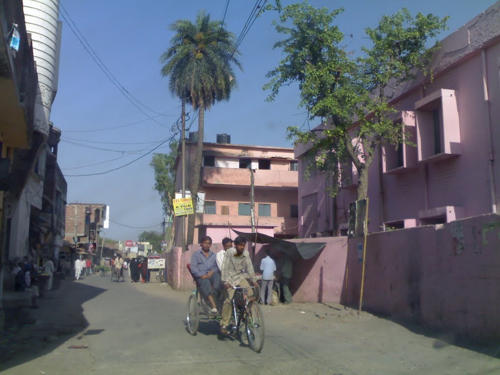Driving through one of the streets of Sambhal
